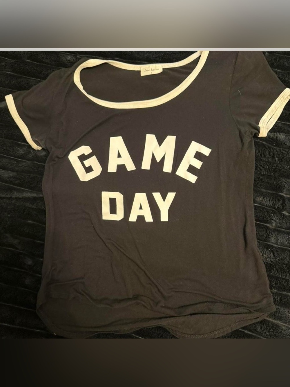 Free Kisses Black Tee with White Trim and GAME DAY Print